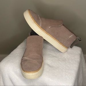 TOMS grey tan suede slip on shoes